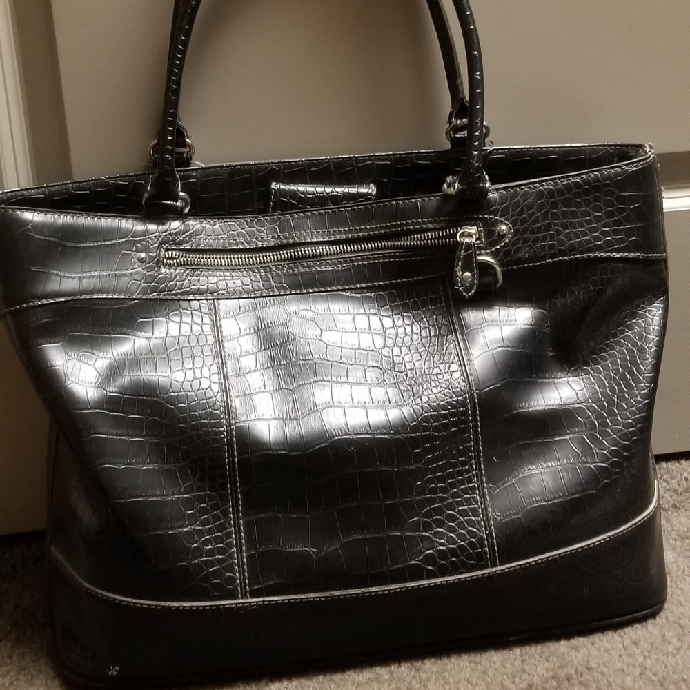 Black leather tote/ laptop bag